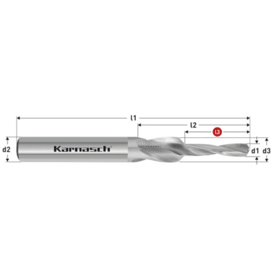 Grezilni sveder Karnasch HSS-XE 90°- srednja izvedba - z dolgim rezilom, za skozne luknje po DIN-ISO 273 in utore – 90° po DIN 74. Za vgrezne vijake po ISO 2009, 2010, 7046 / DIN 963, 964, 965, 966. LASTNOSTI: Izdelano iz visoko legiranega specialnega HSS-XE jekla, za daljšo življenjsko dobo – v primerjavi z HSS jeklom PODROČJA UPORABE: Nerjaveča jekla (V2A / V4A) Jekla Litine Barvne in lahke kovine