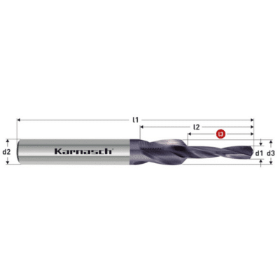 Grezilni sveder Karnasch HSS-XE TITAN-TEC 90°- srednja izvedba – z dolgim rezilom, za skozne luknje po DIN-ISO 273 in utore – 90° po DIN 74. Za vgrezne vijake po ISO 2009, 2010, 7046 / DIN 963, 964, 966. LASTNOSTI: HSS-XE jeklo + TITAN-TEC prevleka Izdelano iz visoko legiranega specialnega HSS-XE jekla, za daljšo življenjsko dobo – v primerjavi z HSS jeklom TITAN-TEC prevleka za dodatno podaljšanje življenjske dobe, tudi pri uporabi z malo ali brez hlajenja PODROČJA UPORABE: Nerjaveča jekla (V2A / V4A) Jekla Litine Barvne in lahke kovine