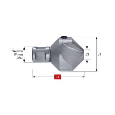 Stožčasto grezilo z vodilom Karnasch, tremi trdokovinskimi rezili (HM) in Weldon vpetjem. Namenjeno grezenju najzahtevnejših materialov, kot so: Abrazivi in trda jekla - nad 1000 N/mm² Siva litina - nad 240 HB Nerjaveča in na kisline odporna jekla Titan in titanove zlitine Ostala jakla, litine in lahke kovine, kjer je dolga življenska doba, zaželjena Centrirno vodilo zagotavlja izvrstno stabilnost in visoko preciznost. Pri uporabi brez vodila je grezilo potrebno namestiti v sredino izvrtine.