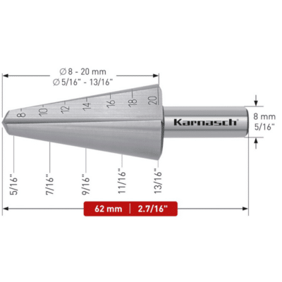 Sveder za luščenje HSS-XE – 2 rezili (8 – 20mm), CBN – navzkrižno brušen, z ravnim utorom Svedri za luščenje KARNASCH so namenjeni vrtanju tankih pločevin – do 4mm. Uporablja se jih predvsem za povrtavanje obstoječih izvrtin, poševnih ali sovpadajočih izvrtin. Rezilo svedra ustvarja gladke robove izvrtine na obeh straneh obdelovanca, zato naknadno razigljevanje ni potrebno. Sveder omogoča vrtanje izvrtin v premerih 8-20mm. Aksialno-radialna izdelava omogoča ponovno brušenje rezila.