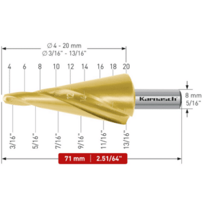 Sveder za luščenje KARNASCH HSS-XE TIN-GOLD – 2 rezili (4 – 20mm), CBN – navzkrižno brušen, s spiralnim utorom Svedri za luščenje KARNASCH so namenjeni vrtanju tankih pločevin – do 4mm. Uporablja se jih predvsem za povrtavanje obstoječih izvrtin, poševnih ali sovpadajočih izvrtin. Rezilo svedra ustvarja gladke robove izvrtine na obeh straneh obdelovanca, zato naknadno razigljevanje ni potrebno. Sveder omogoča vrtanje izvrtin v premerih 4-20mm. Aksialno-radialna izdelava omogoča ponovno brušenje rezila.