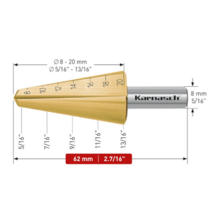 Sveder za luščenje HSS-XE TIN-GOLD - 2 rezili (8 - 20mm), CBN - navzkrižno brušen, z ravnim utorom Svedri za luščenje KARNASCH so namenjeni vrtanju tankih pločevin - do 4mm. Uporablja se jih predvsem za povrtavanje obstoječih izvrtin, poševnih ali sovpadajočih izvrtin. Rezilo svedra ustvarja gladke robove izvrtine na obeh straneh obdelovanca, zato naknadno razigljevanje ni potrebno. Sveder omogoča vrtanje izvrtin v premerih 8-20mm. Aksialno-radialna izdelava omogoča ponovno brušenje rezila.